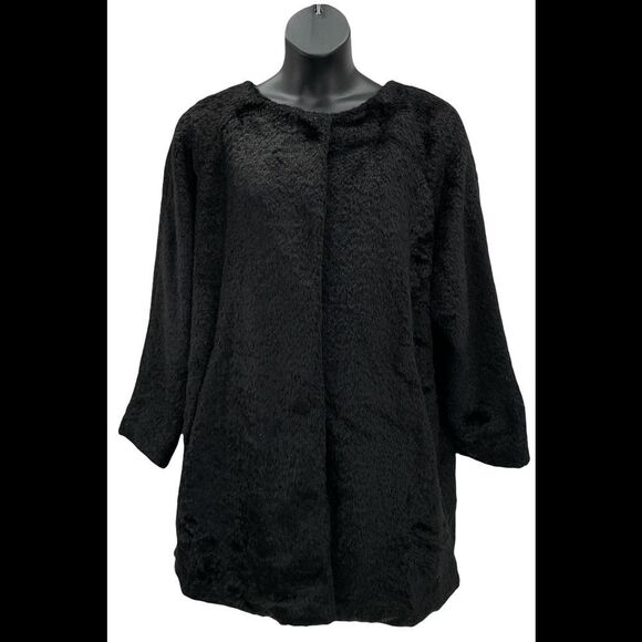 Martha Stewart Faux Fur Coat with Removable Scarf Francesca Black - - Picture 2 of 4